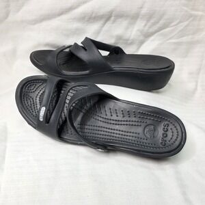 Crocs Wedge Slide Sandals Shoes Womens Size 10 Black Comfort Lightweight
